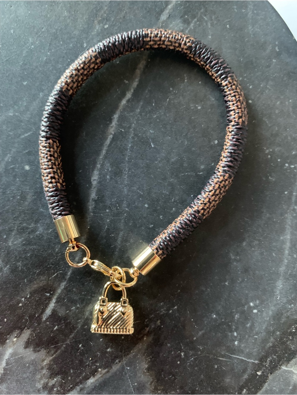 NEW! Gold Charm Brown & Gold Damier Canvas Bracelet